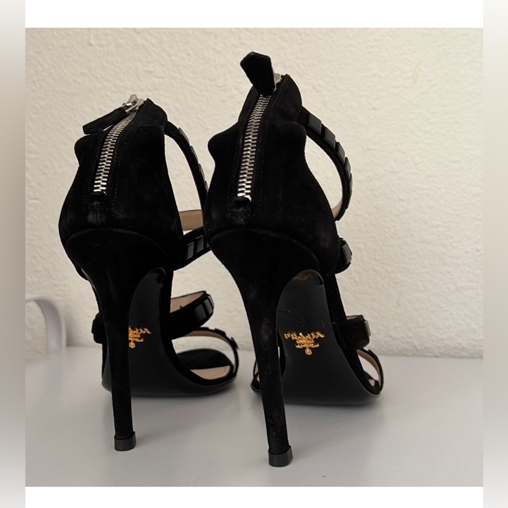 PRADA Beautiful 39.5 Triple Strap Studded Heels Worn 2X Only, Orig Box DUSTBAGS!